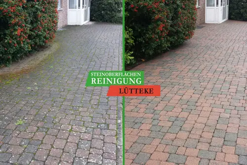 Vorher und nachher: Betonpflaster-Einfahrt am Haus