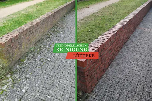 Vorher und nachher: Klinkermauer und Betonpflaster